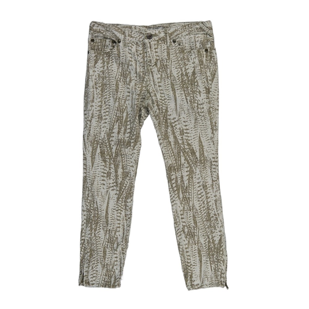 Free People Skinny Jeans Women's Size 29 Gold Metallic Leaf Print Ankle Zip Edgy